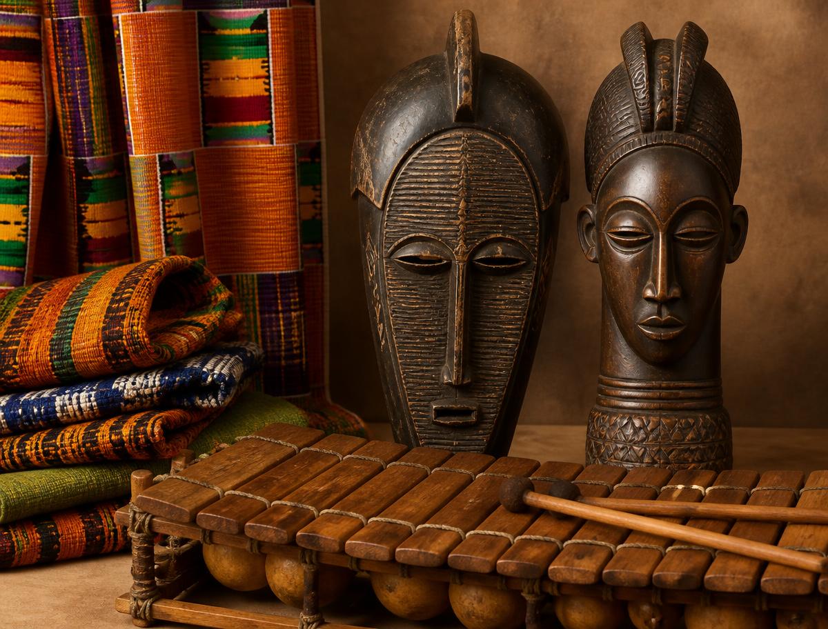 Masques Dan et Sénoufo, pagnes tissés et balafon — patrimoine culturel ivoirien